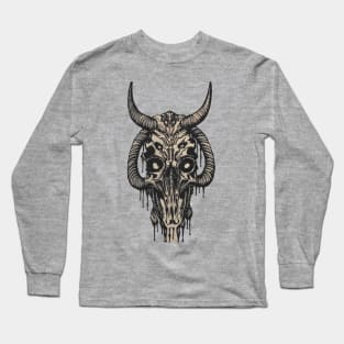 Tribal Tattoo Bulls Skull Long Sleeve T-Shirt